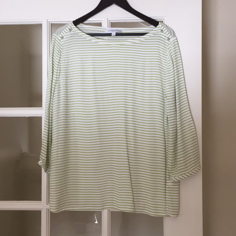 BR green and white striped boatneck blouse